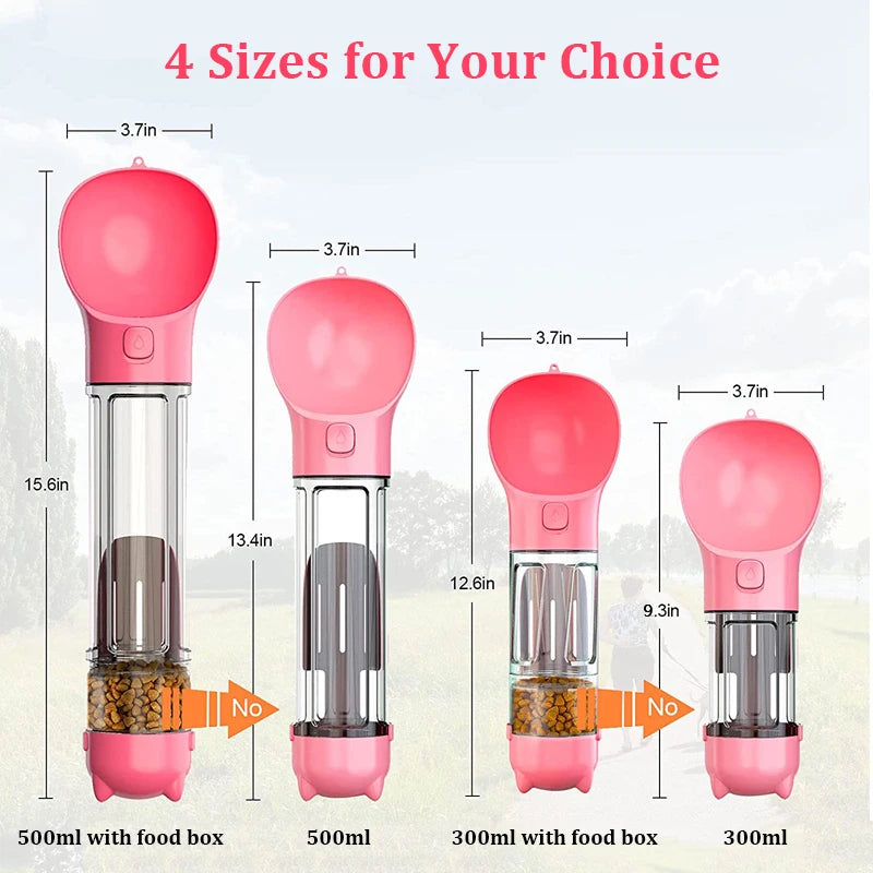 Portable Multifunctional Cat, Dog, Water Bottle - Food Feeder - Drinker - Poop Dispenser 3 In 1 Leak-proof
