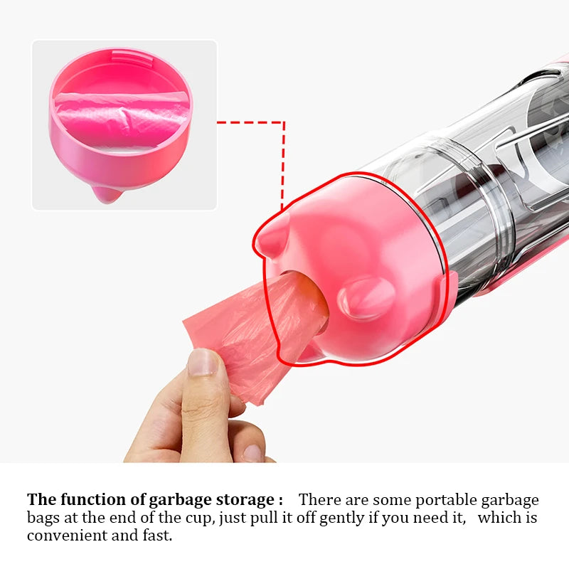 Portable Multifunctional Cat, Dog, Water Bottle - Food Feeder - Drinker - Poop Dispenser 3 In 1 Leak-proof