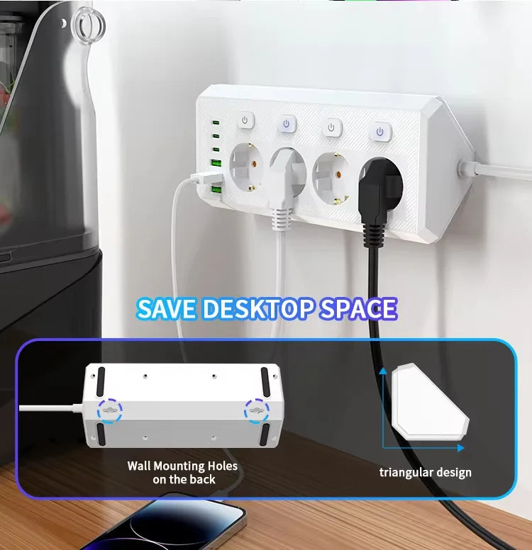 Desktop Corner Power Strip Multi Plug Outlet