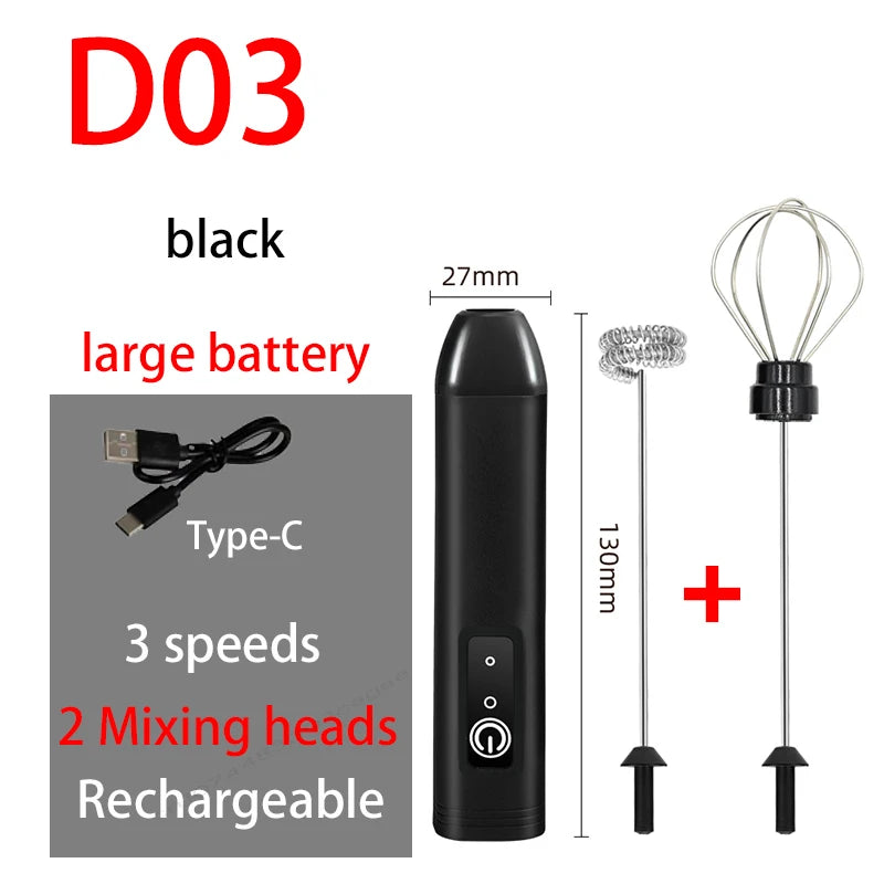 Electric Milk Frother + Egg Beater Wireless Coffee Whisk Cooking Tool
