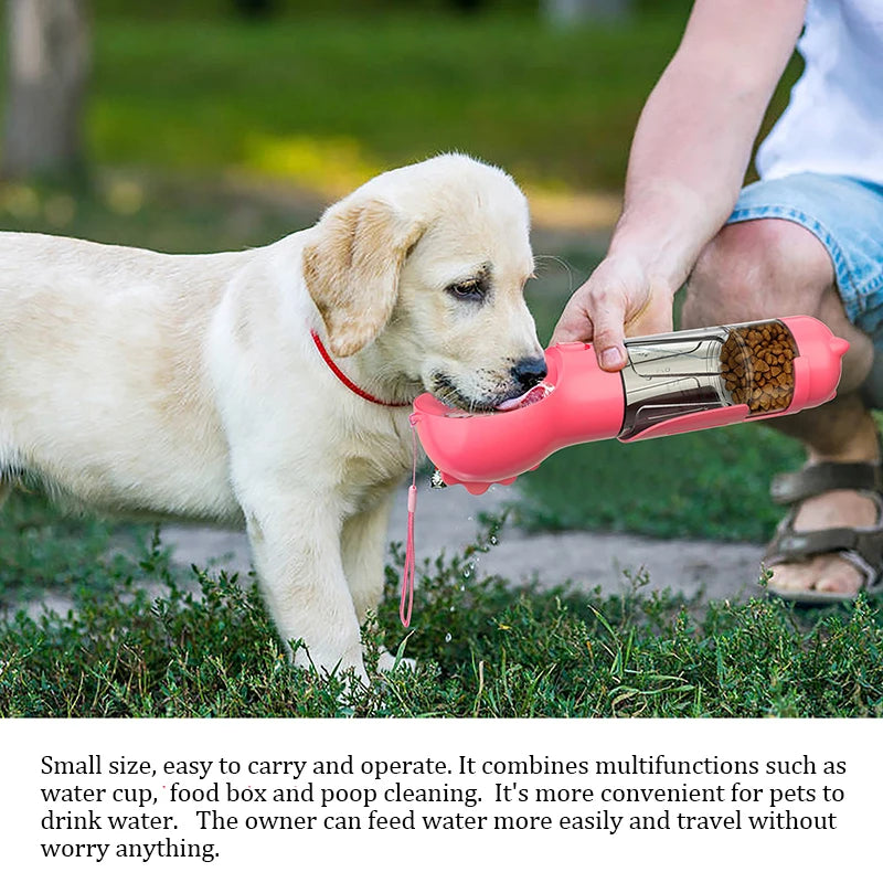 Portable Multifunctional Cat, Dog, Water Bottle - Food Feeder - Drinker - Poop Dispenser 3 In 1 Leak-proof