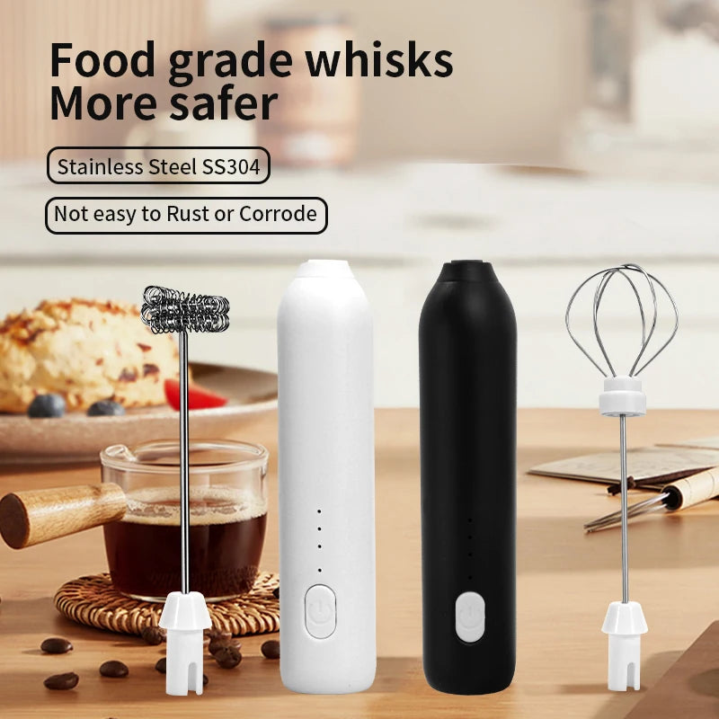 Electric Milk Frother + Egg Beater Wireless Coffee Whisk Cooking Tool