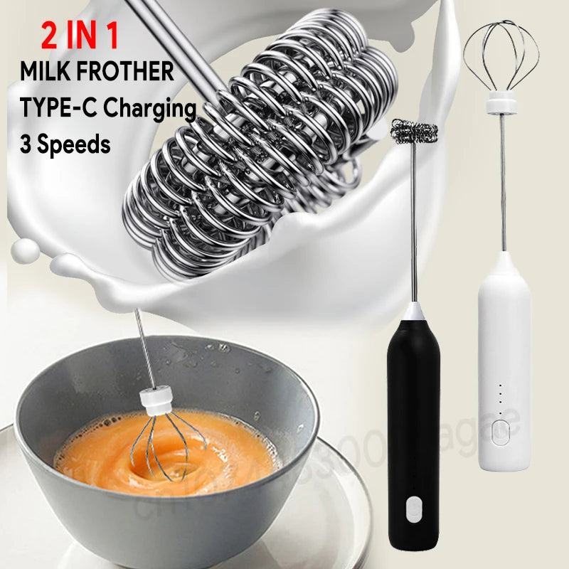 Electric Milk Frother + Egg Beater Wireless Coffee Whisk Cooking Tool