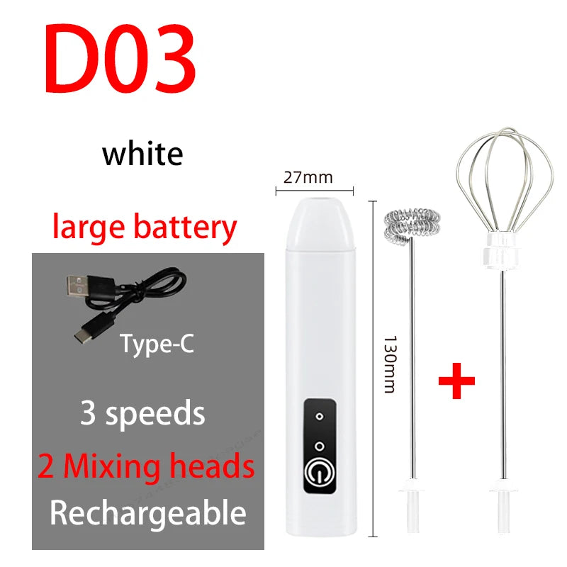 Electric Milk Frother + Egg Beater Wireless Coffee Whisk Cooking Tool