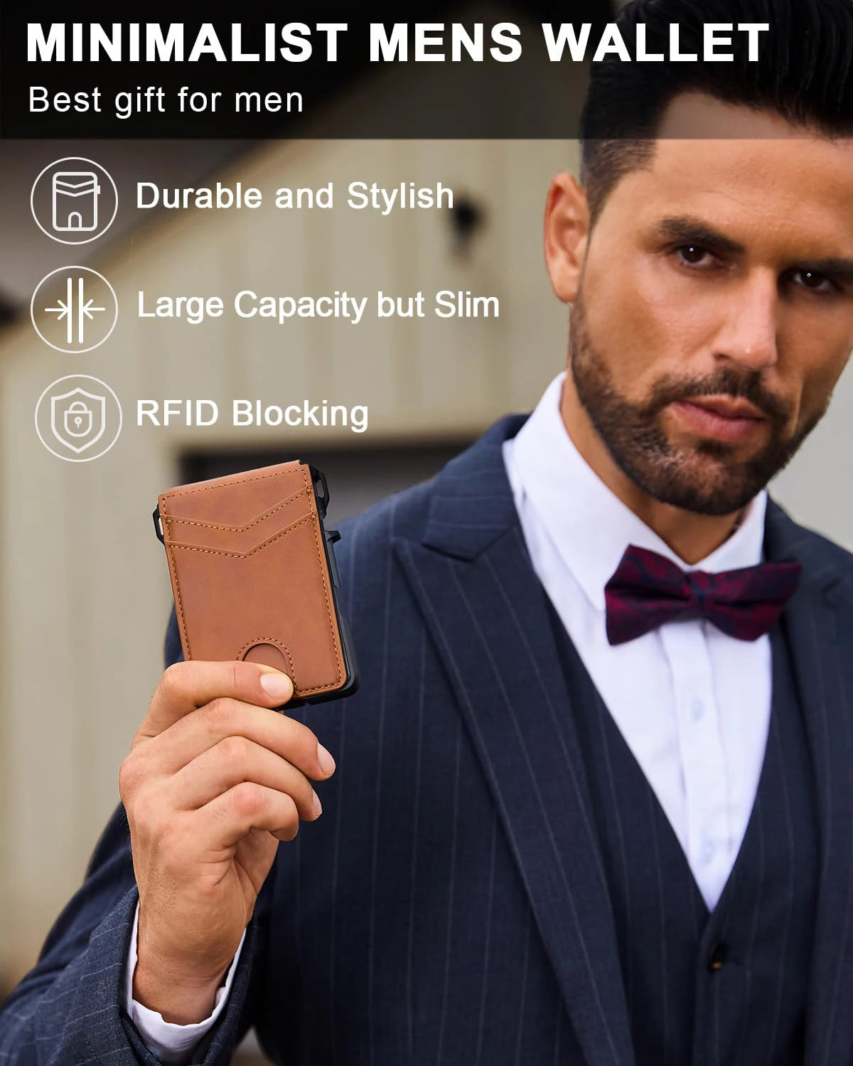 Mens Wallet | Minimalist Slim Smart Pop-Up Card Holder, Metal Credit Card Wallet with Money Clip for Men