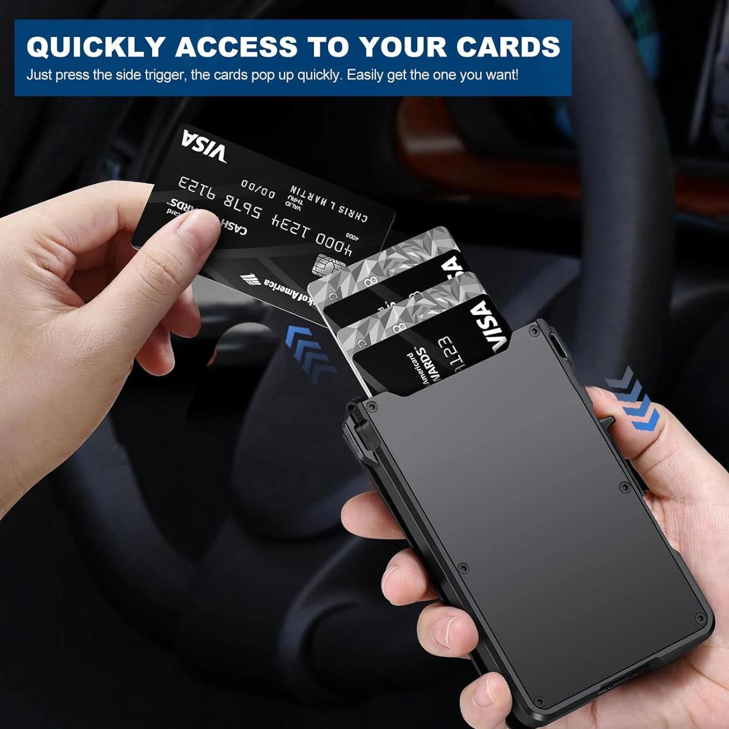 Mens Wallet | Minimalist Slim Smart Pop-Up Card Holder, Metal Credit Card Wallet with Money Clip for Men