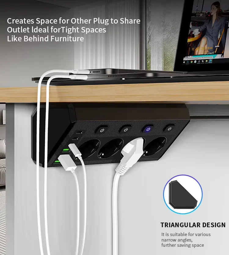 Desktop Corner Power Strip Multi Plug Outlet
