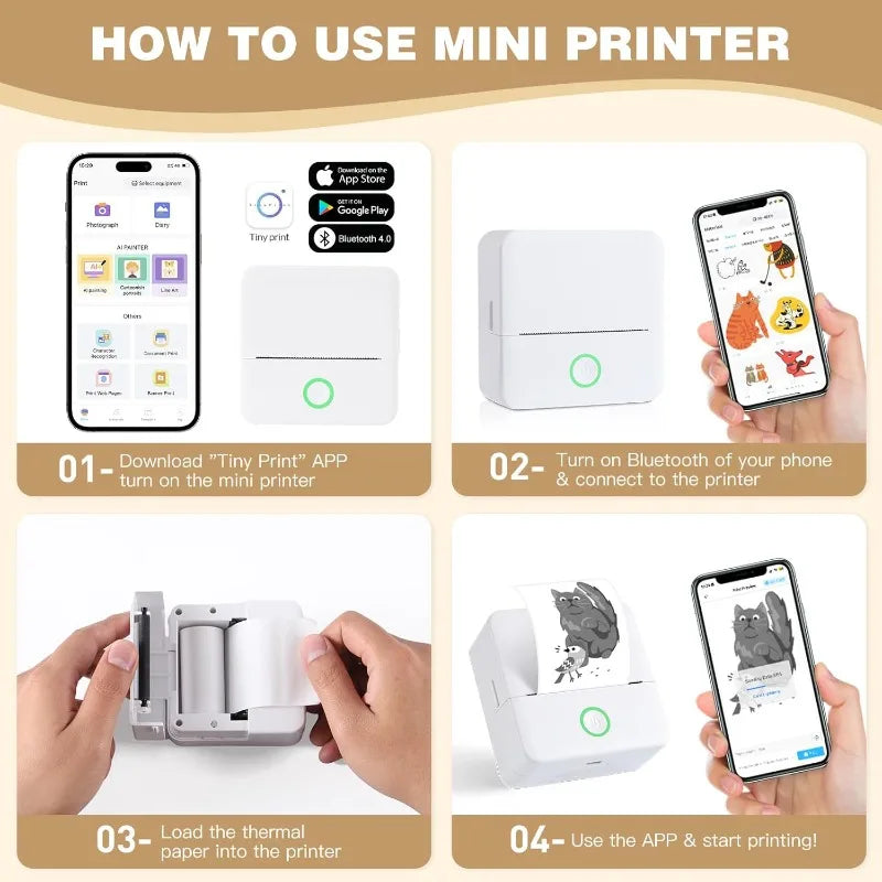 Thermal Mini Printer - Portable Inkless