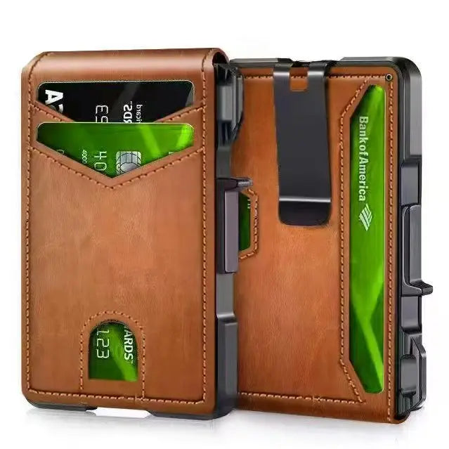 Mens Wallet | Minimalist Slim Smart Pop-Up Card Holder, Metal Credit Card Wallet with Money Clip for Men