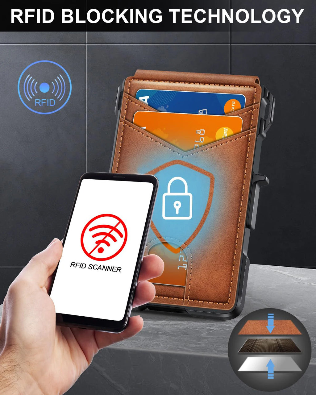 Mens Wallet | Minimalist Slim Smart Pop-Up Card Holder, Metal Credit Card Wallet with Money Clip for Men